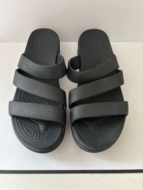 CROCS Triple-Strap Slide Sandals in Black